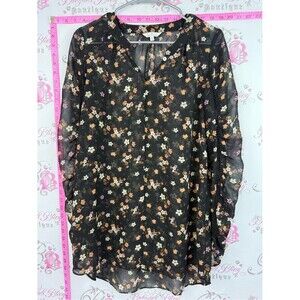 Camber & grace shirt Black Floral Sheer V-Neck Blouse flowers